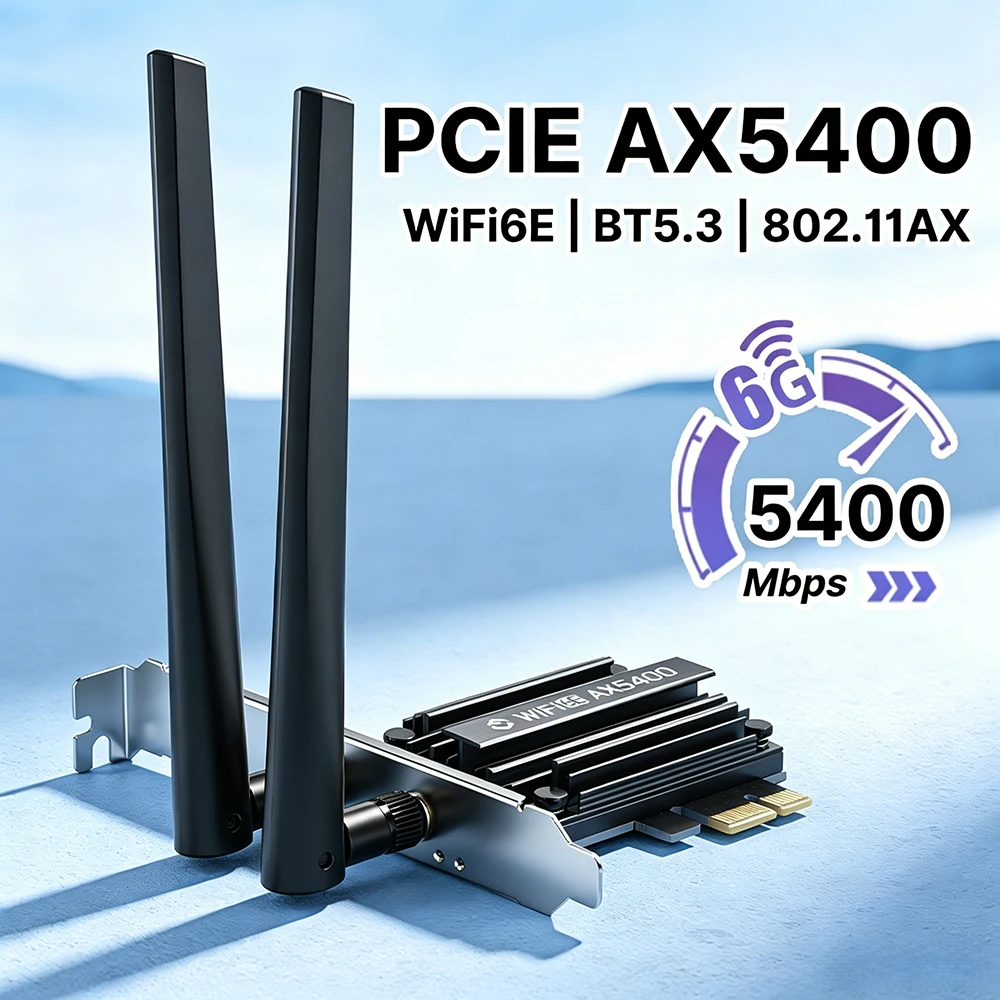 WiFi 6EAX5400 BT 5.3 PCIE WiFi Adapter 5374Mbps MT7922 802.11AX 6Ghz/5GHz/2.4GHz Wireless WiFi Card for PC Win 10/11