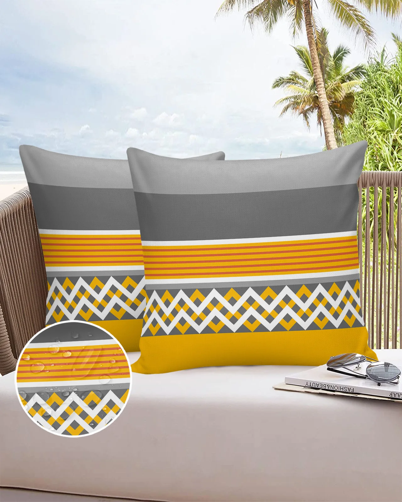 

Yellow Gray Stripes Geometric 2/4PCS Outdoor Pillowcase Waterproof Sofa Pillow Cover Case Garden Patio Cushion Covers Home Decor