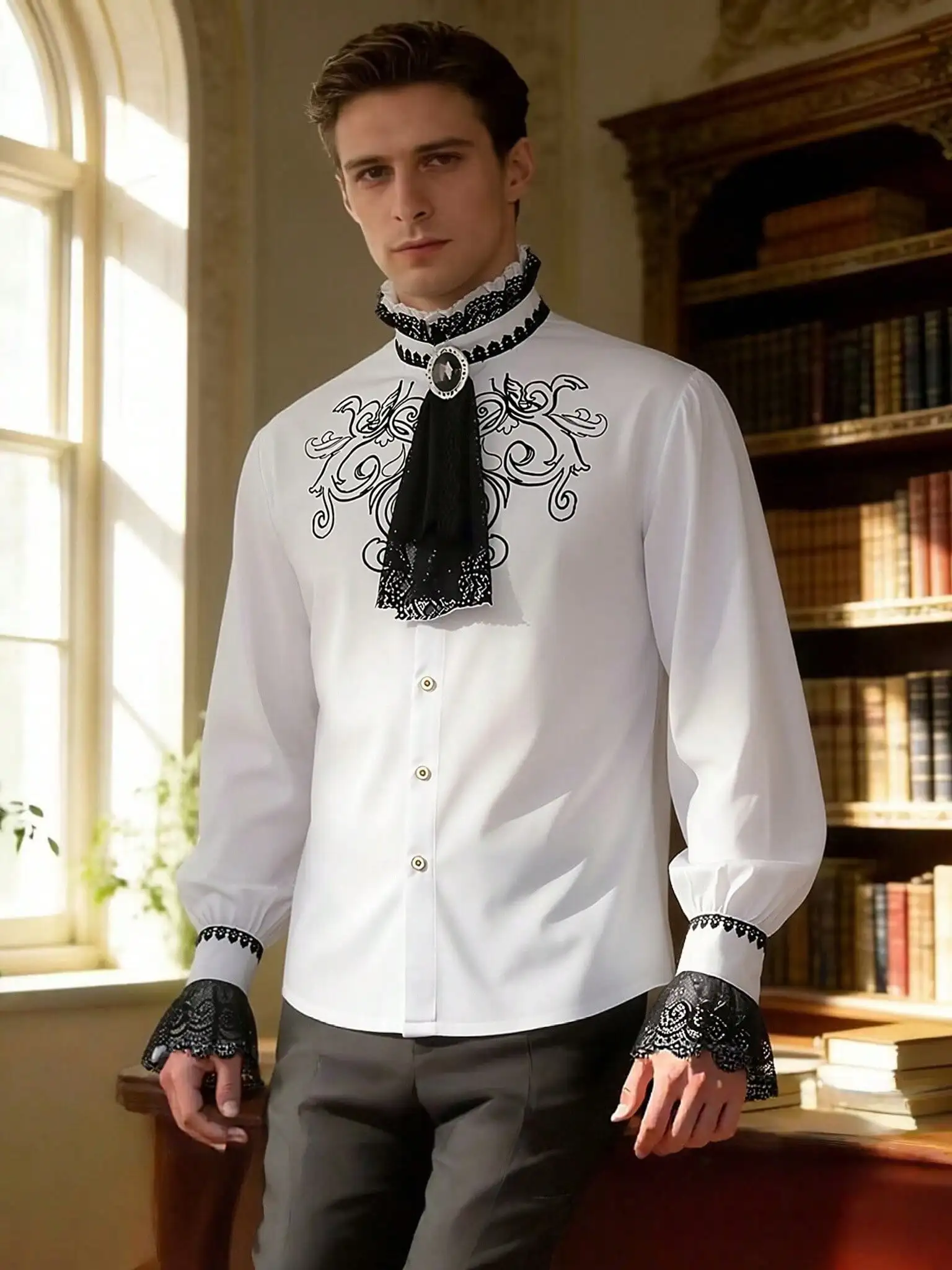 

New Men's Renaissance Shirt for Spring & Autumn, Medieval Steampunk Gentleman Top, Innerwear for European & American Style