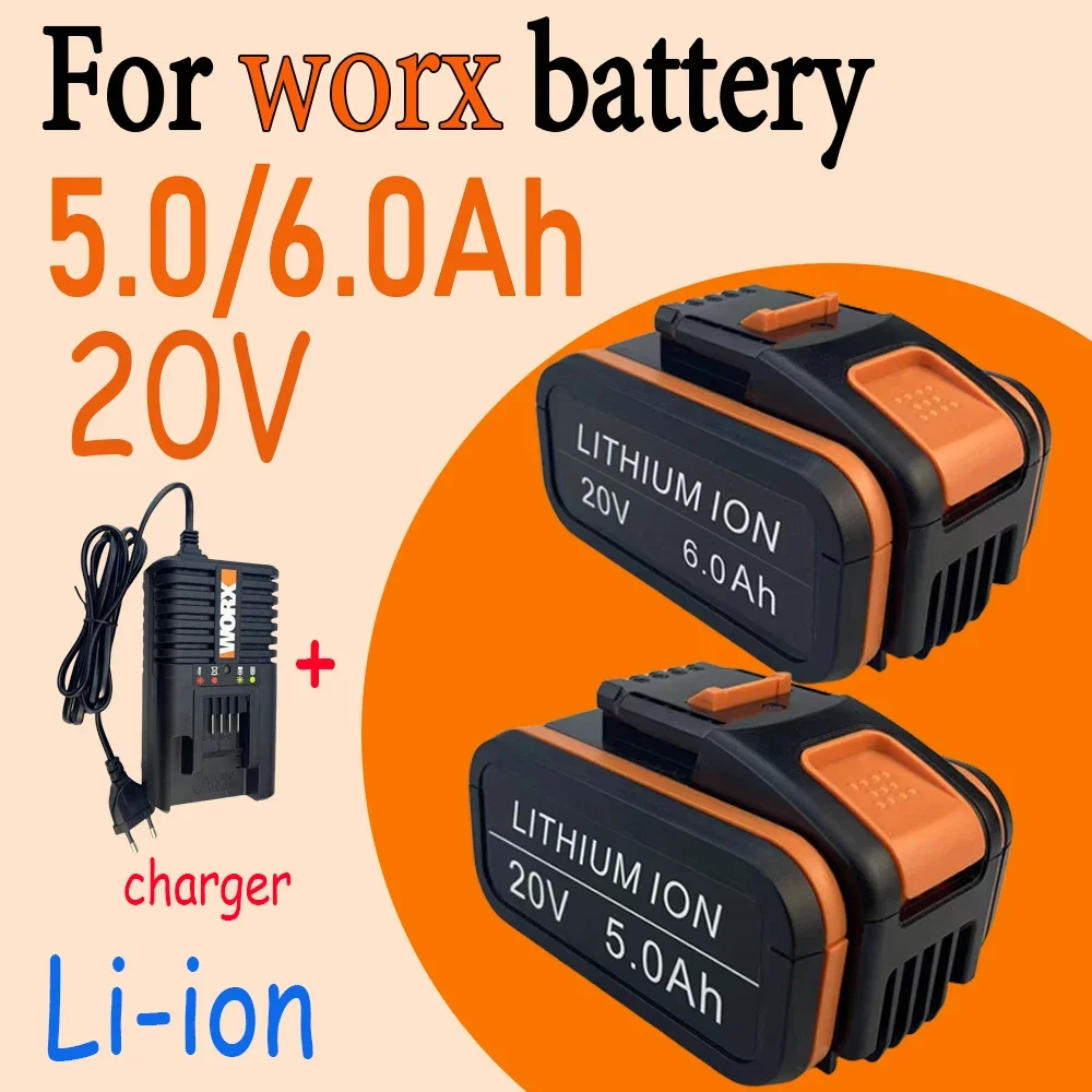 100% Original Worx WA3553 20V 5.0/6.0Ah Battery Cordless Power Tool Spare Batteriies WA3553 WX390 WA3551 WX176 WX178 Battery