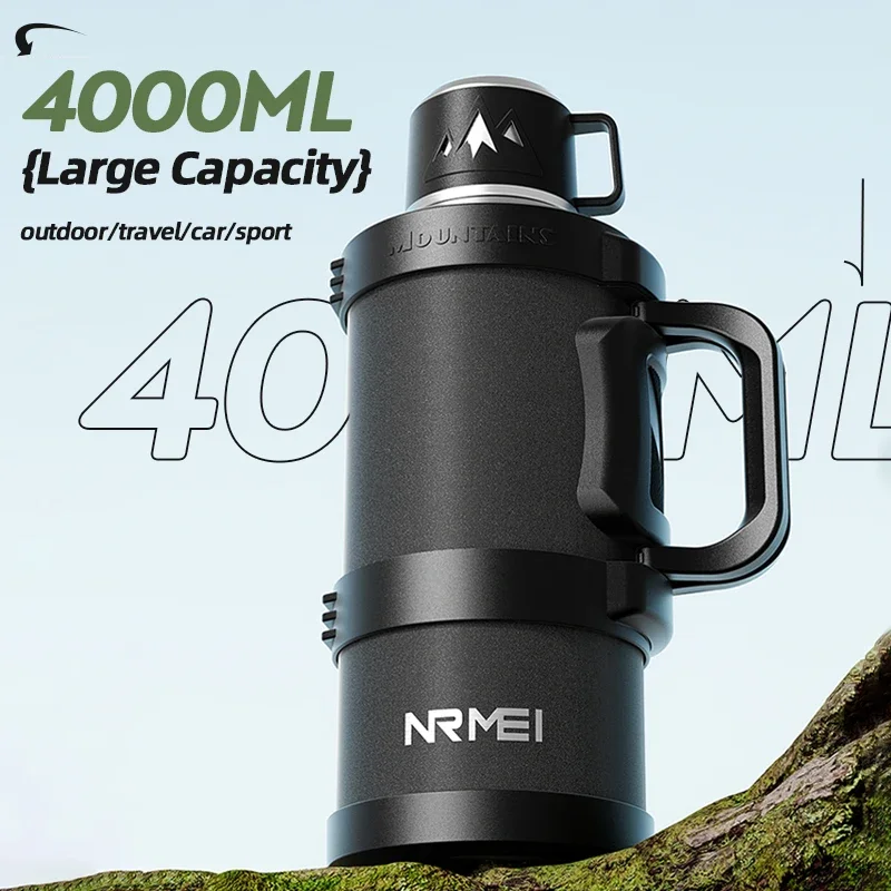 Stainless Steel Large Capacity Thermos Bottle with Foldable Handle, Outdoor Portable Vacuum Flasks, Insulated Thermal Bottle - view 3
