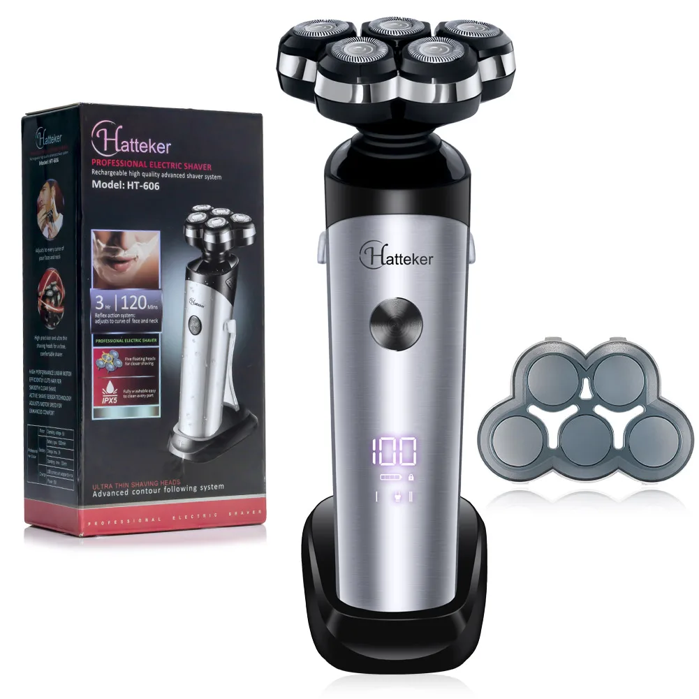 

Hatteker электрическая перезаряжаемая мужская бритва водостойкий умный триммер для бороды магнитная электрическая бритва с пятью лезвиями для гладких
