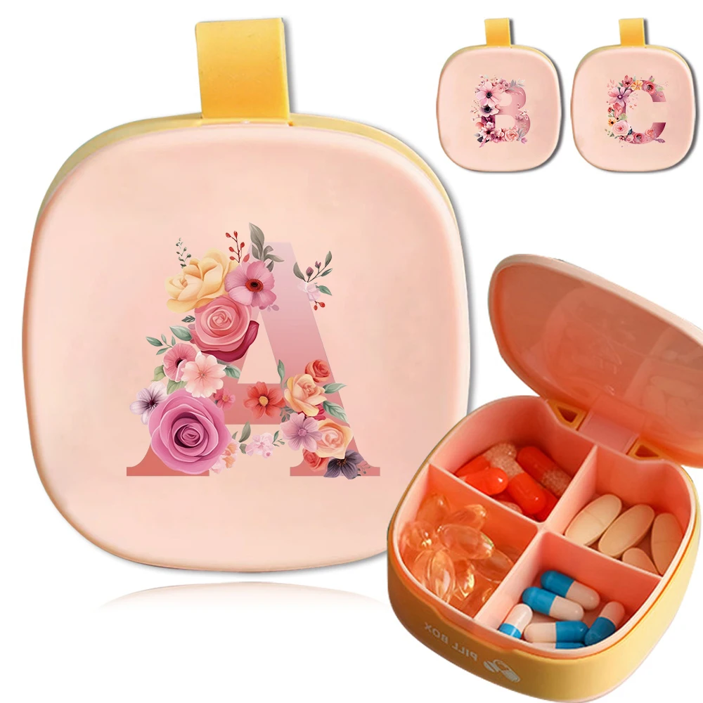 

Pill Storage Organizer Case Sealed And Dustproof Travel Pill Case Medicine Box Pink Rose Initial Name 26 Letters Pattern