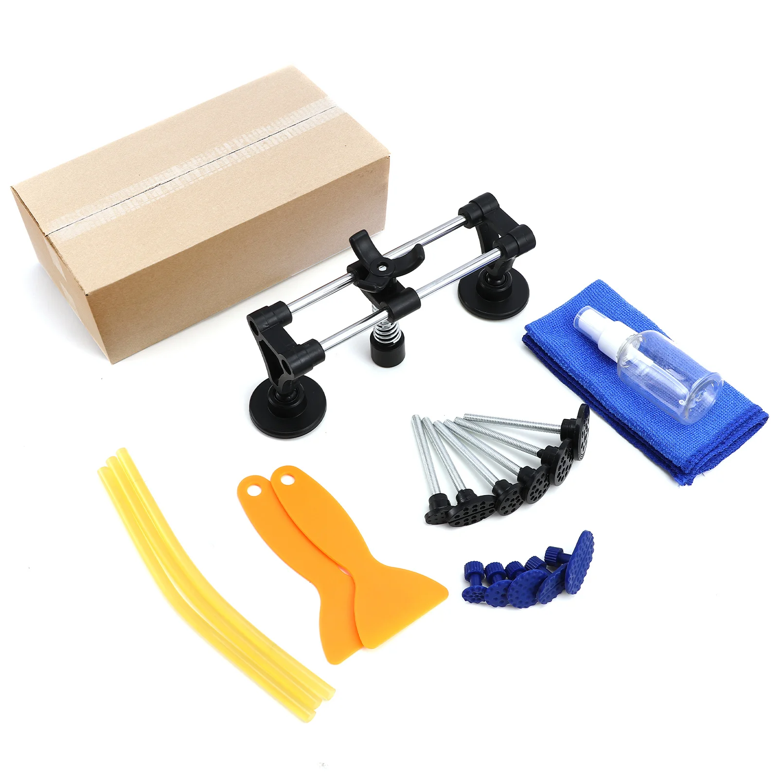 

Auto Body Dent Puller Kit Double Pole Bridge Ergonomic Dent Puller Tabs Glue Sticks Spray Bottle Car Metal Surface Repair
