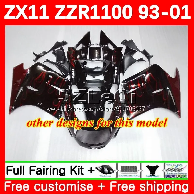 ZX-11R For KAWASAKI NINJA ZZR 1100 ZX11 R ZX11R Green black 93 94 95 96 97 114No.10 ZX 11R ZZR1100 1998 1999 2000 2001 Fairing