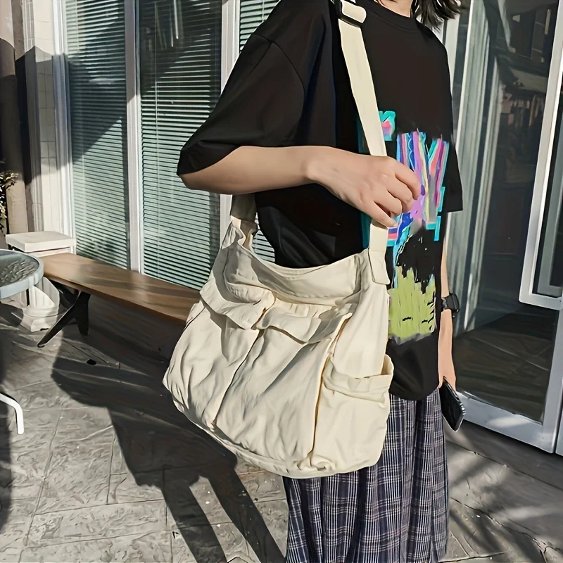 1pcs Canvas Single Shoulder Bag Large Capacity Crossbody Bag Adjustable Pockets Store Small Daily Goods Suitable For Daily Purse
