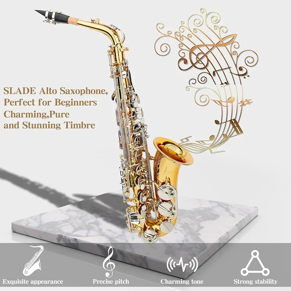 Gold Silver Eb Alto Saxophone for Beginners Adults Brass E Flat Key Type Saxophone Woodwind Instrument with Case Strap Glove