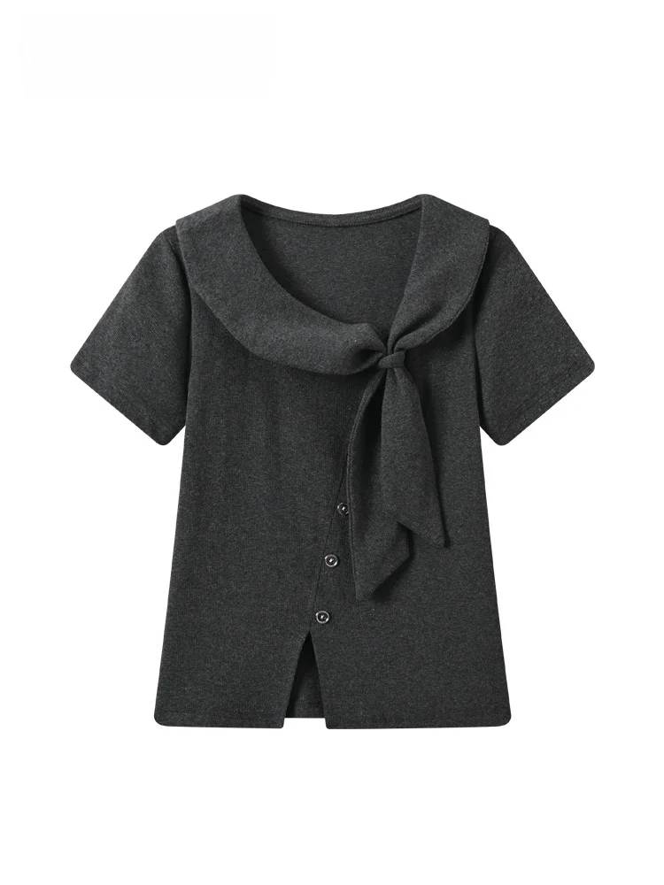 

Summer New Style Women's Large Size Short Sleeve T-Shirt Knot Slimming Sweet Style Cotton Top for Plump Sister