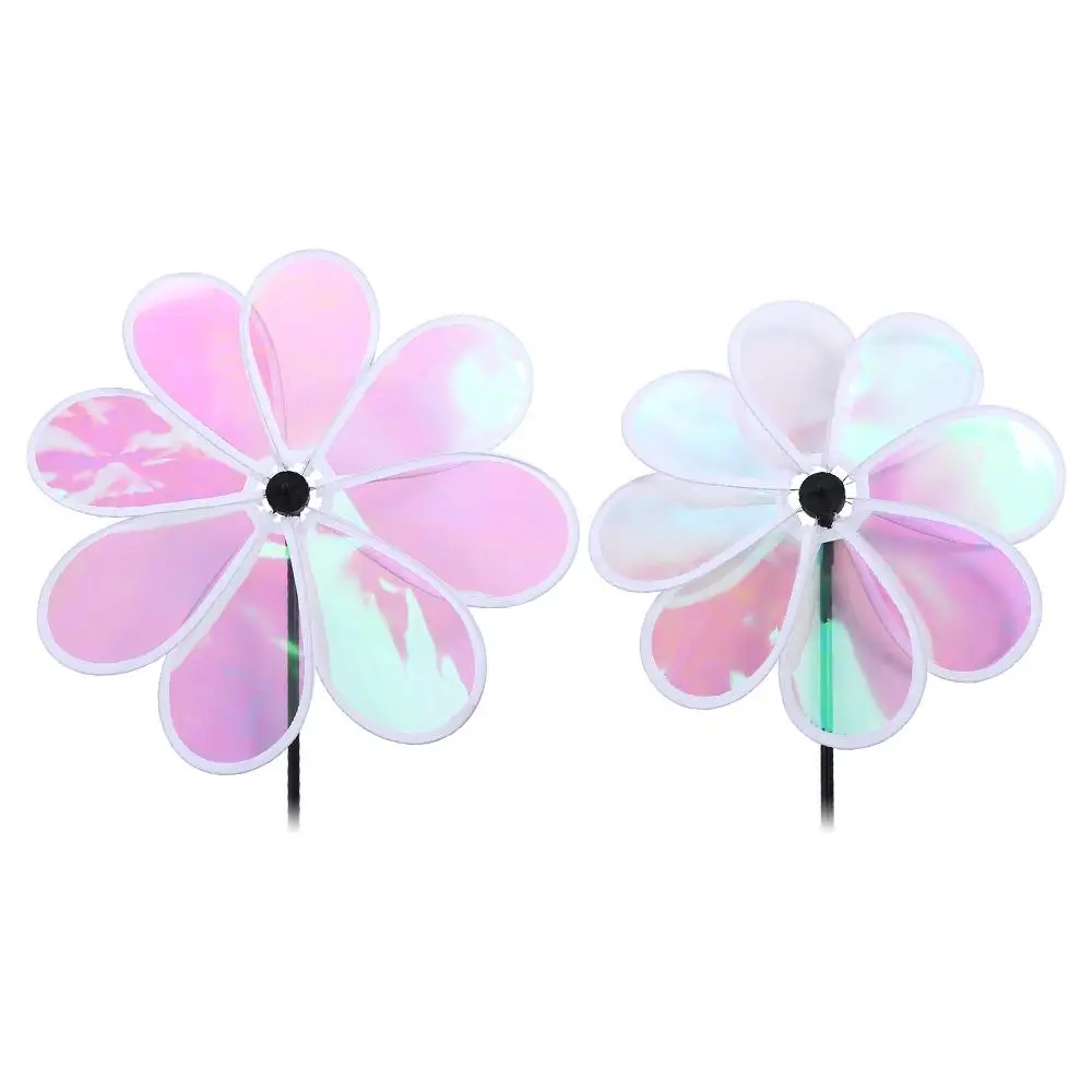 Transparent Eight Leaf Windmill Colorful Grounding Color Film Windmill Reflective Color Changing Flower Bird Repelling Windmill