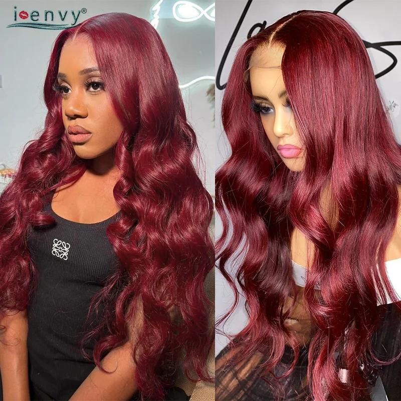 Red Burgundy 99J Body Wave Lace Front Wigs 13X6 13X4 Hd Lace Human Hair Wigs Long 30 34'' Brazilian Lace Frontal Wig Colored Wig