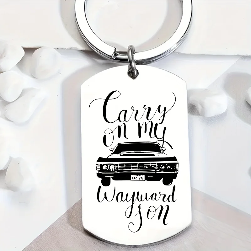 "Carry on My Wayward Son"، سلسلة مفاتيح من الفولاذ المقاوم للصدأ،" خارقة للطبيعة"، تصميم بنمط السيارة الكلاسيكي القديم، مثالي لإكسسوارات السيارة