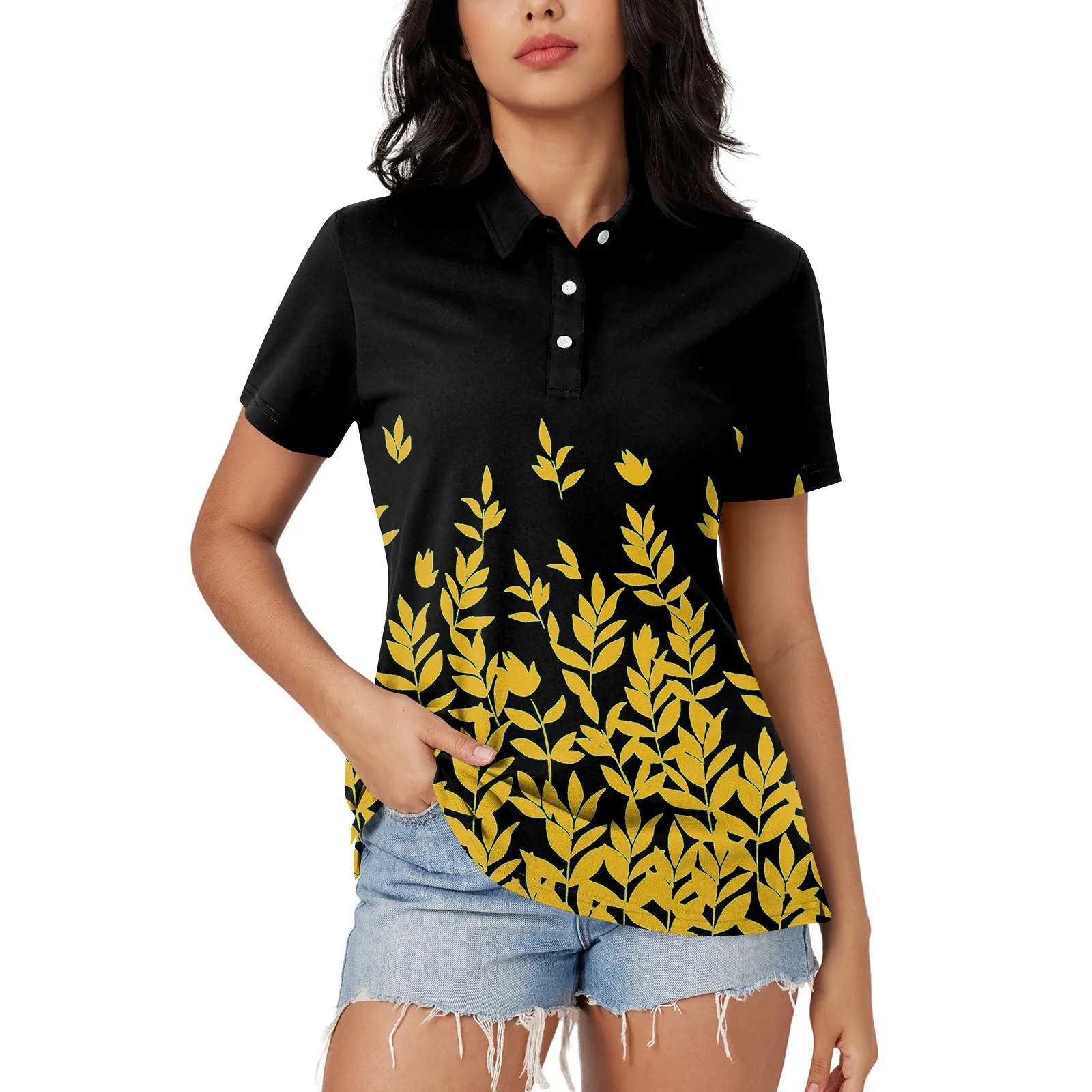 

Gradient Leaf Print Short sleeved Top POLO Shirt Summer Loose and Simple Casual 2024 Style MB13