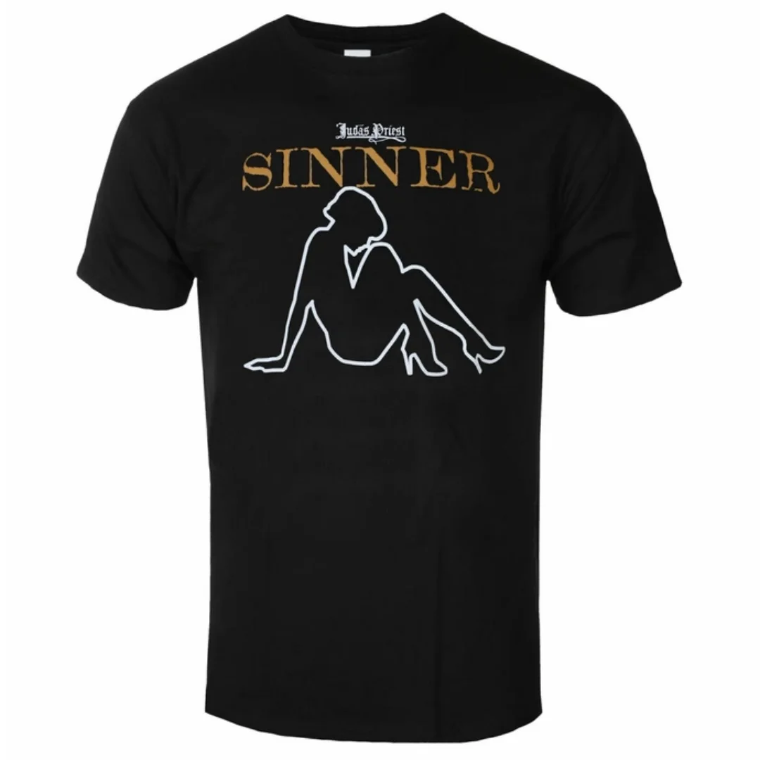 Judas Priest - Sin After Sin Sinner Slogan Pattern Printed T-shirt Classic Heavy Metal Band T-shirt for Daily and Concert Wear