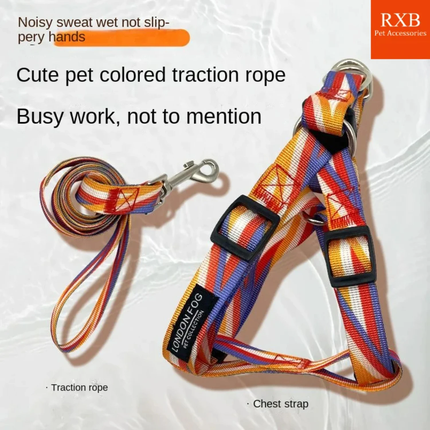 Stylish, comfortable, and adjustable Rainbow Stripe lightweight nylon small dog/cat harness leash - Colorful vest for small to m