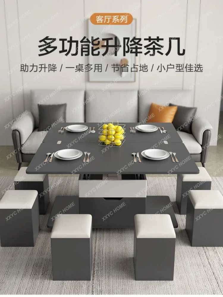Small Apartment Tea Simple Home Dining Table Lifting Integrated Tea Table Living Room Storage Table