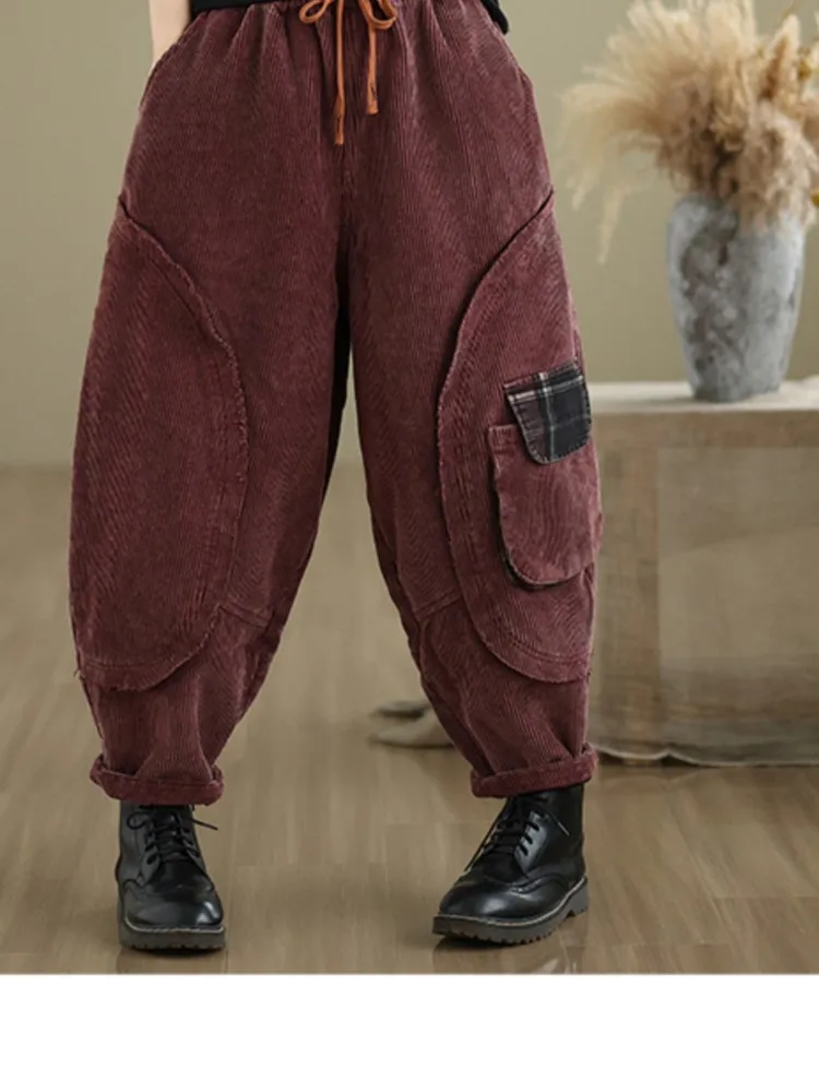 Pantalon Sarouel en Velours Côtelé pour Femme, Vêtement Plissé, artificiel astique, Taille Haute, Décontracté, à la Mode, Automne et Hiver