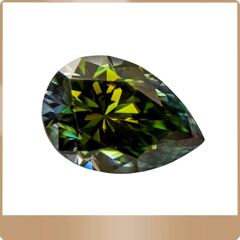 

Moissanite Diamond Pear Cut Primary Colour Yellow Green Lab Created Gemstone Advanced Jewelry Making Materials with GRA Report