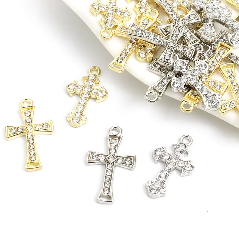 10pcs Cross Rhinestones Inlaid Faith Charms for Religious Rosary Jewelry Making DIY Necklace Earrings Keychain Alloy Pendants