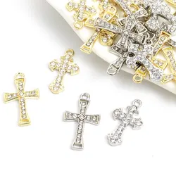 10pcs Cross Rhinestones Inlaid Faith Charms for Religious Rosary Jewelry Making DIY Necklace Earrings Keychain Alloy Pendants