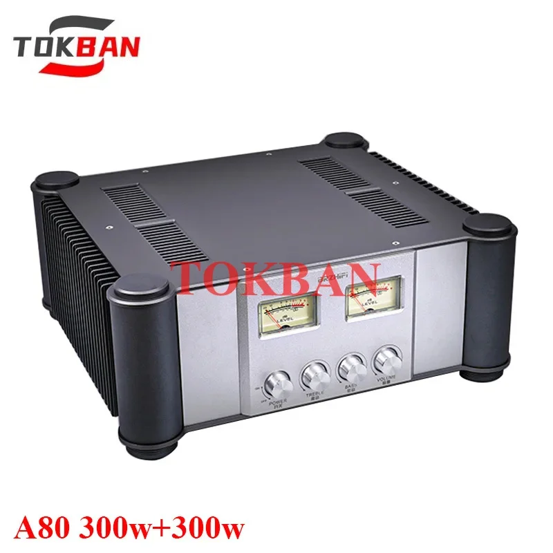 Tokban A80 Class AB Power Amplifier 330w*2 High Power Combined Vu Meter Bass Treble Adjustable Stereo HIFI Amplifier Audio