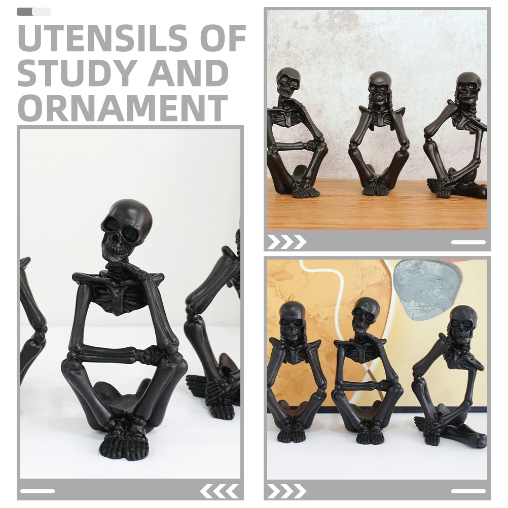 

3 Pcs Statue Set Desktop Craft Black Desktop Decor Resin Crafts Figurine Indoor Halloween Ornament Small