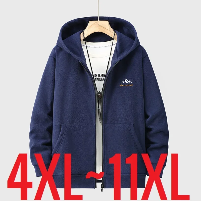 Big Size Clothing Store Polar Fleece Hoodie Men Hooded Zip-up Thick Warm Hooded Shirt Male Winter Extra Fat Plus Large 10XL 11XL