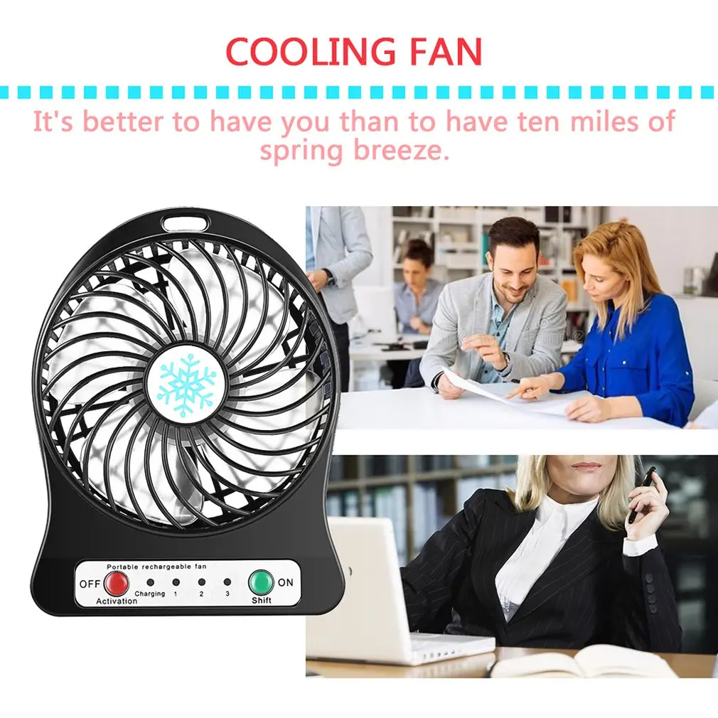 Portable Mini LED Fan Air Cooler Battery Operated USB Charging Desktop 3 Mode Speed Regulation LED Lighting Function