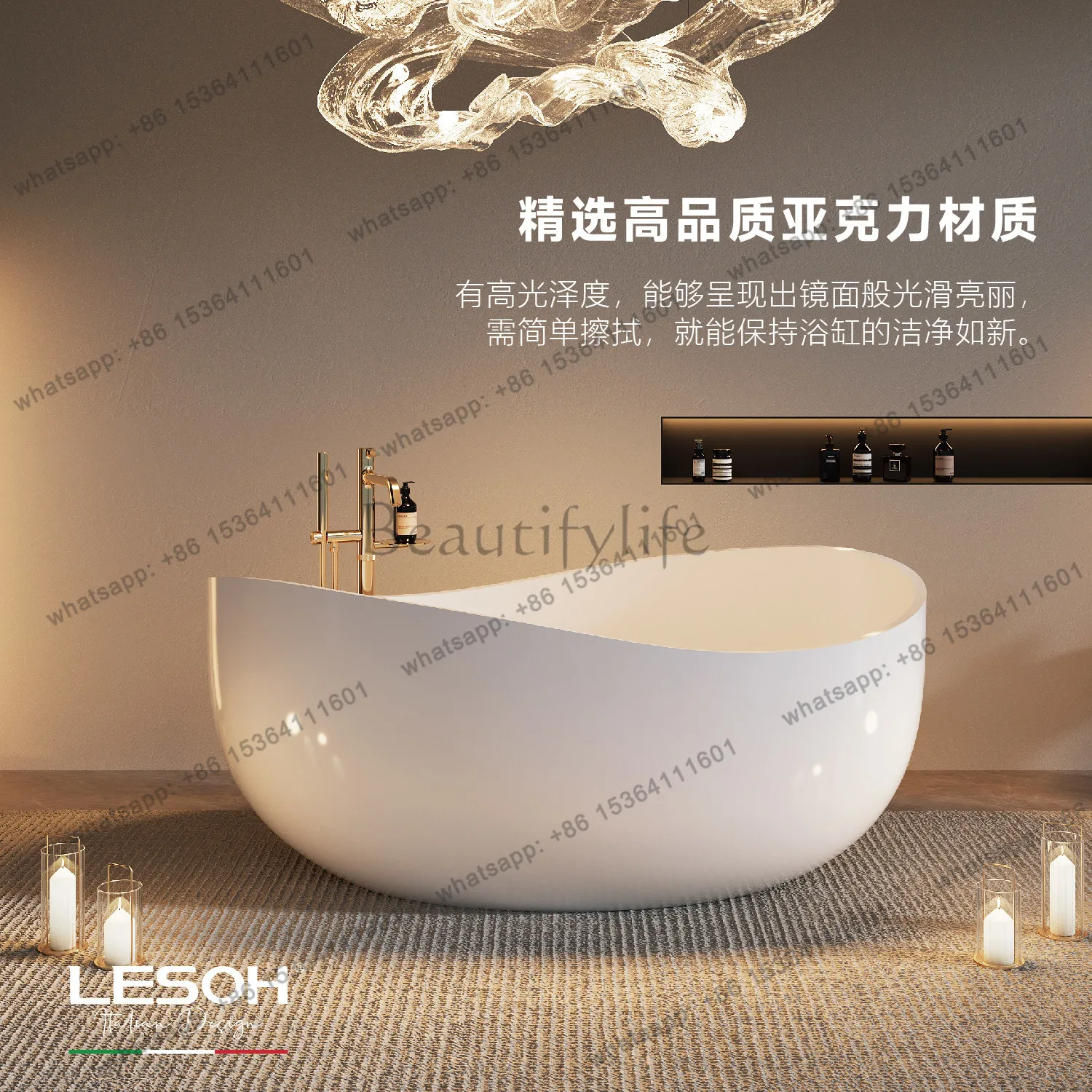 

Acrylic Freestanding Bathtub Villa Home B & B Hotel Art Large Capacity Bathtub