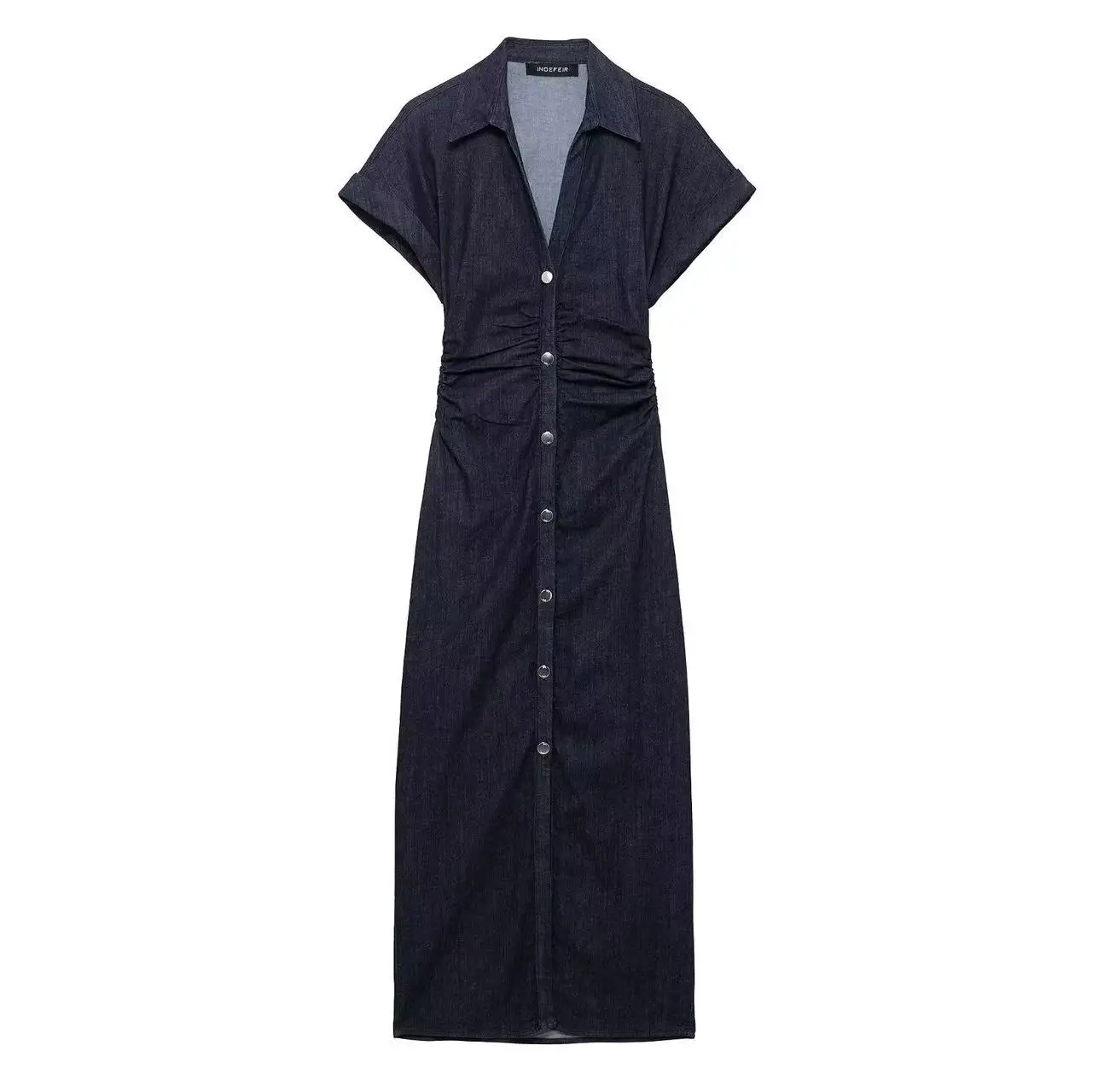 

2025 Traf Spring New 1975 Collection Denim with Lapel Side Zipper Fashion Trendy Wrinkle Waist Slim Elegant Dress