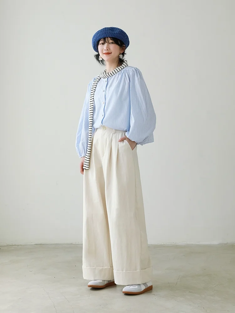 

Artistic Japanese Sle Wide Leg Pants Women's Casual Spring Faion High Waist Long Pants Cotton 00% Commute Sle F835