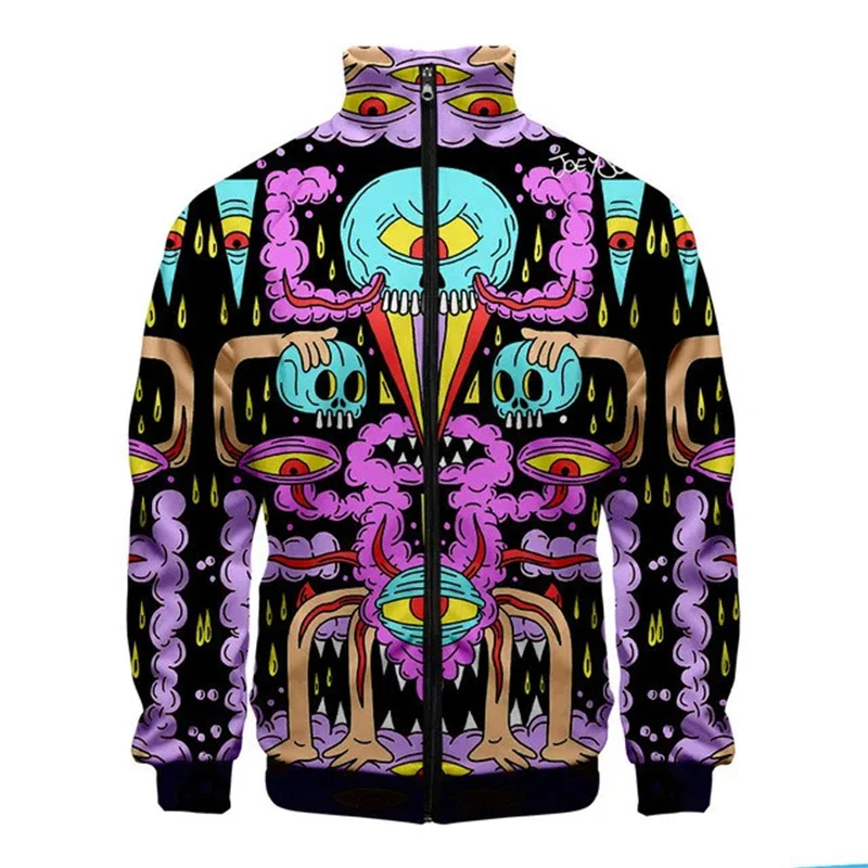 New Funny Graffiti Pattern Jacket Men Harajuku Hip Hop Style Coat Casual Stand Collar Zipper Apparel Boy Sweatshirt Jackets Top