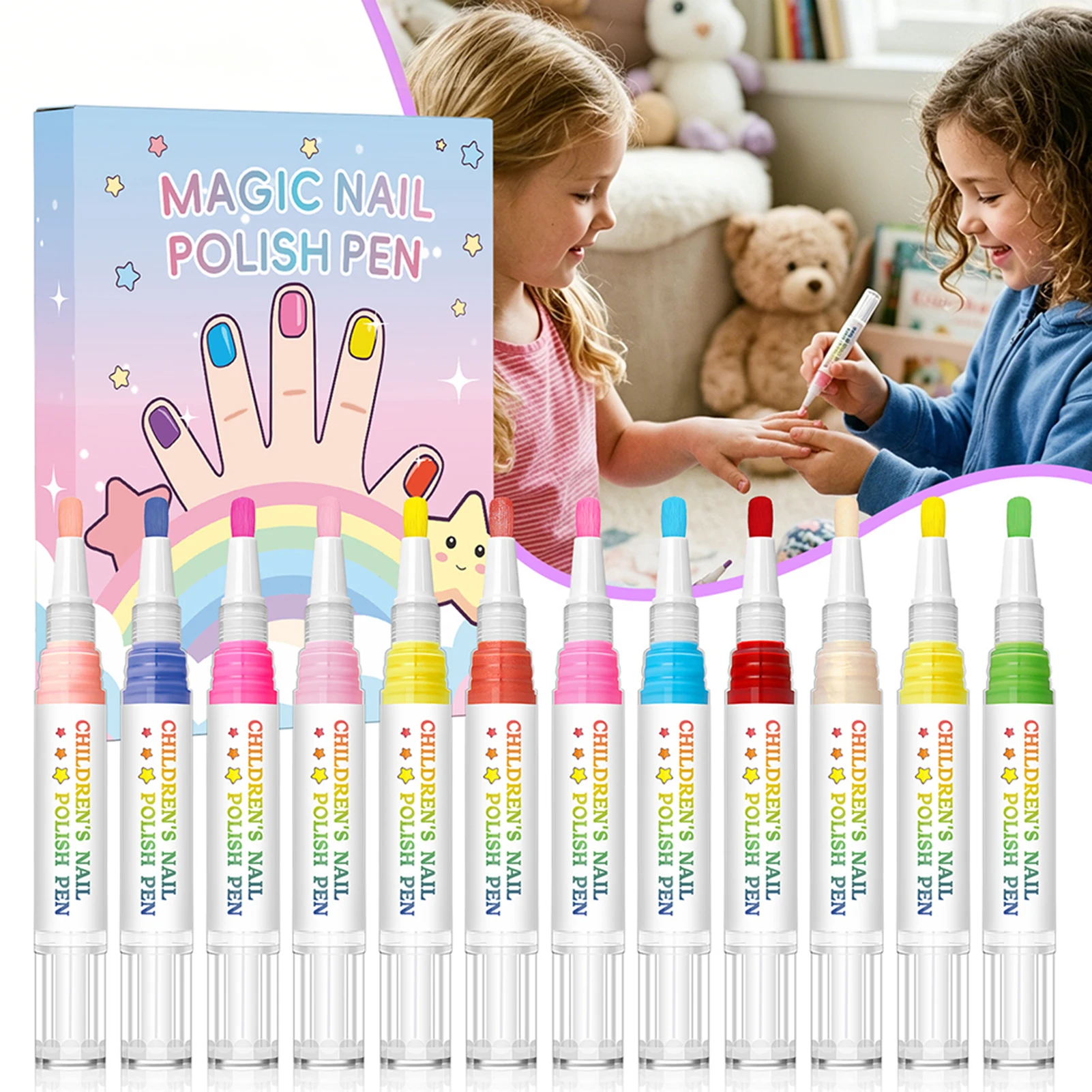 Girls Peel Off Nail Polish Kit Pretend Play Makeup Nail Art Safe Water-Based Formulas Quick Drying Easy Peel-Off Manicure Toy
