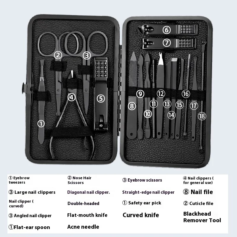 Juego de tijeras para uñas de acero inoxidable, juego de herramientas para manicura y cortaúñas.