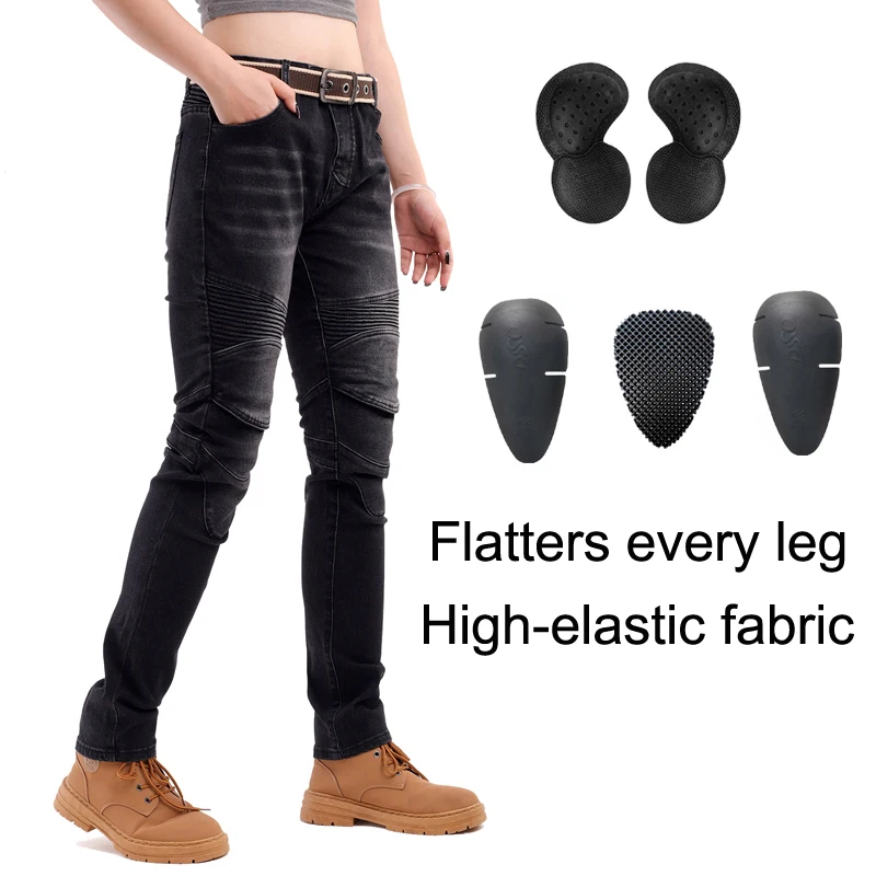 Pantalones vaqueros de motocicleta para mujer, pantalones negros para moto de cross, equipo de equitación todoterreno, ropa protectora para mujer