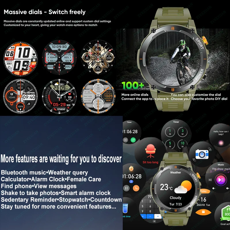 2024 New Men's Outdoor Sports Smartwatch - with Flashlight & Compass. Heart Rate Monitor Bluetooth Call. Waterproof Stylish Tech