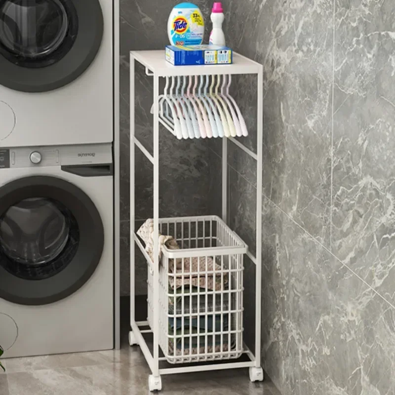 Organized Bathroom Storage Multi-Function Shelf Carbon Steel Dirty Clothes Basket Seam Narrow Storage Solution