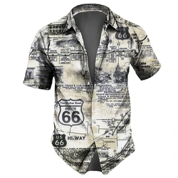 Route 66 3D Print Beach Shirts Men Women Casual Fashion Vintage Streetwear Oversized Short Sleeve Shirt Tops Blouse Man Clothing