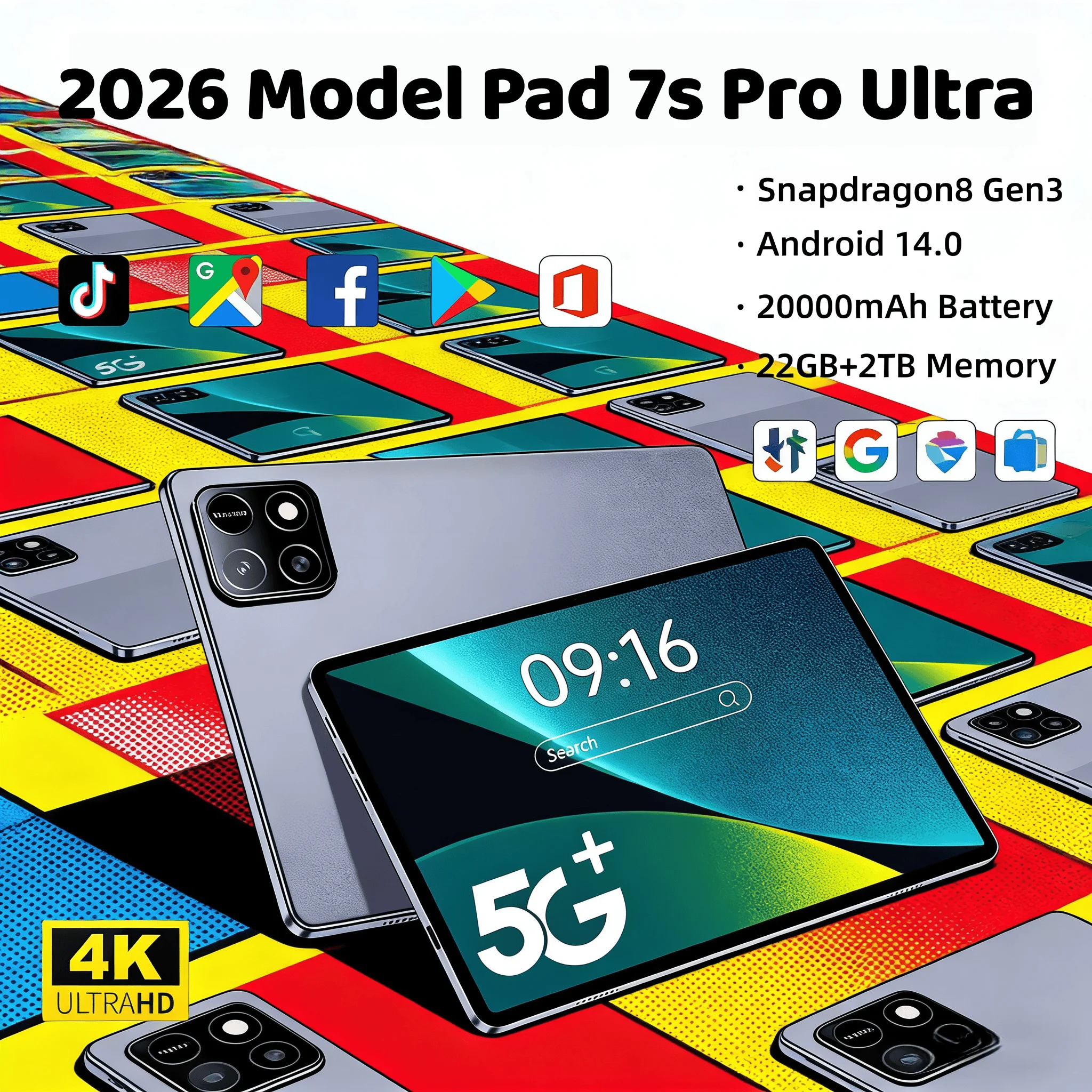 �y�Z�[�����z2026�N �V�� �O���[�o���� �I���W�i�� �^�u���b�gPC Pad 8 Pro Ultra Snapdragon 8gen3 Android 14 HD 4K 22GB + 2TB SIM�f���A�� 5G WIFI 120Hz