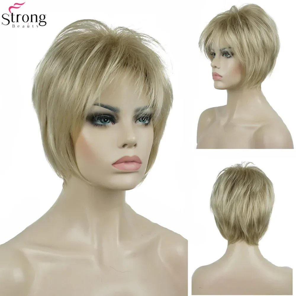 StrongBeauty Synthetic Wig Women\'s Brown/Blonde Hair Natural Wig Short Straight Wigs