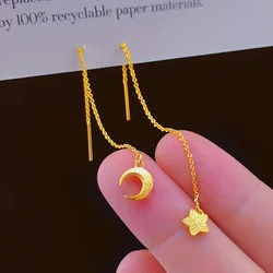 Pendientes de estrella y Luna de color dorado para mujer, pendientes largos de borlas de Color dorado para boda, regalos de joyería fina