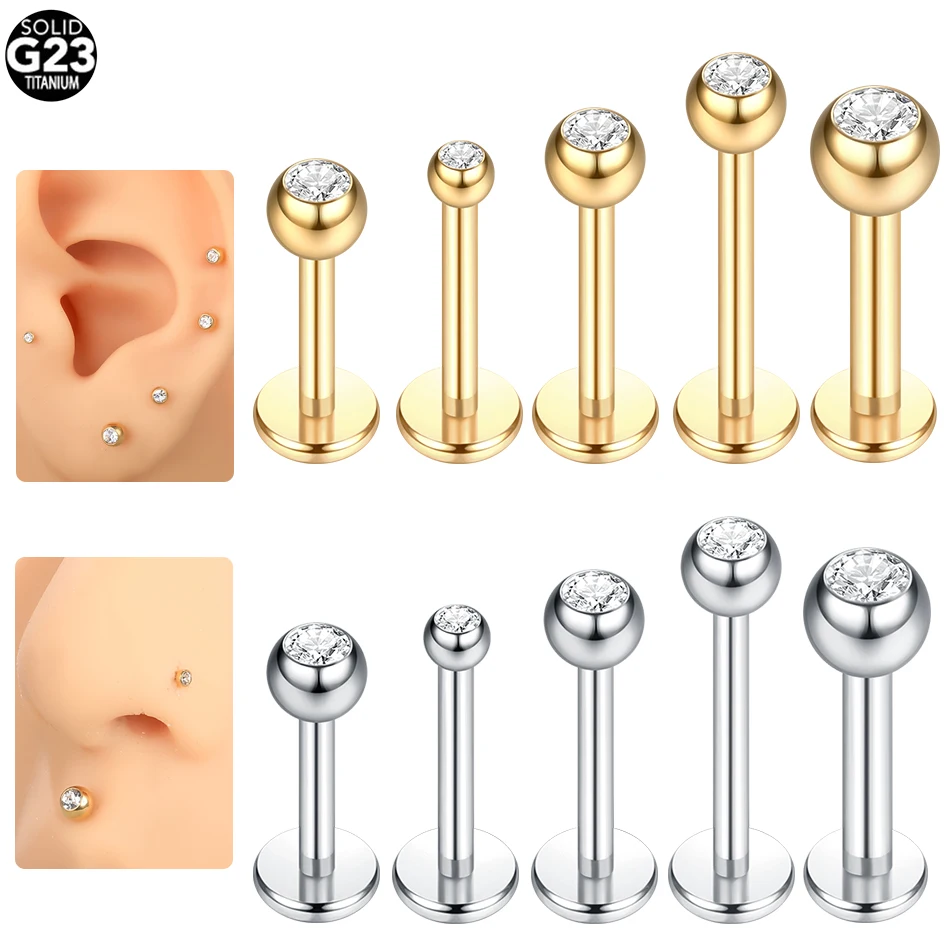 1/5PCS Titanium Gem 16G 6/8/10mm Bar Nose Ring Stud Helix Piercing CZ Oreja Labret Lip Ring Ear Tragus Piercing Earrings Jewelry