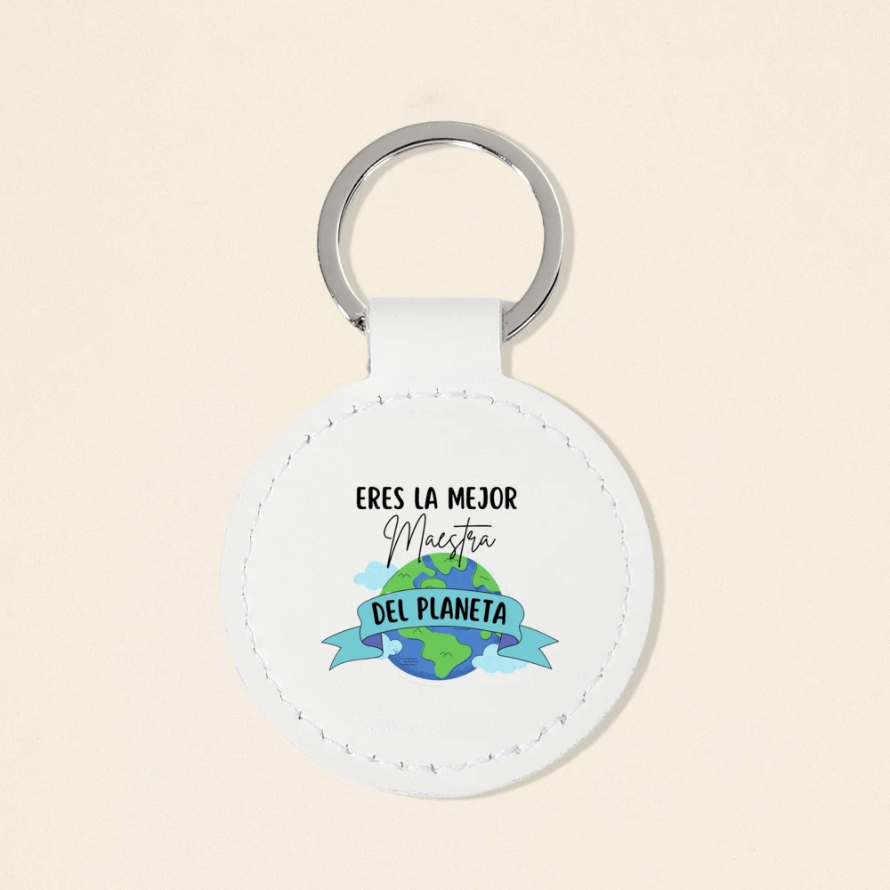 سلاسل مفاتيح طباعة إسبانية ليوم المعلم ، حلقة مفاتيح جلدية ، حلقة مفاتيح لهدايا التخرج ، أفضل معلم في العالم #6