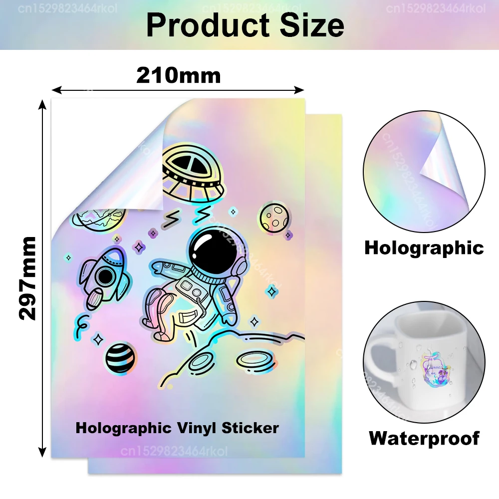 10 Sheets Holographic Vinyl Sticker Paper A4 Paper Sticker Self Adhesive Printable Vinyl Paper for Inkjet Printer Copy Paper