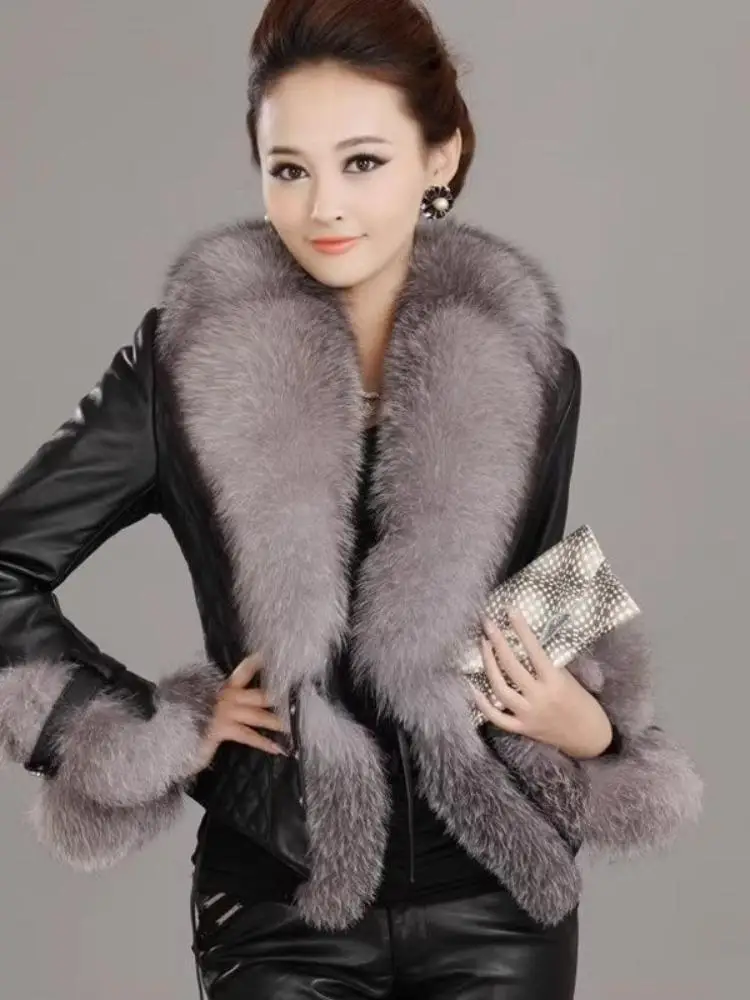 

Autumn Winter ort PU Leather Jaet Women's Cotton Lined Slim Fit Faionable Collar Coat Casual Sle Regular Sve