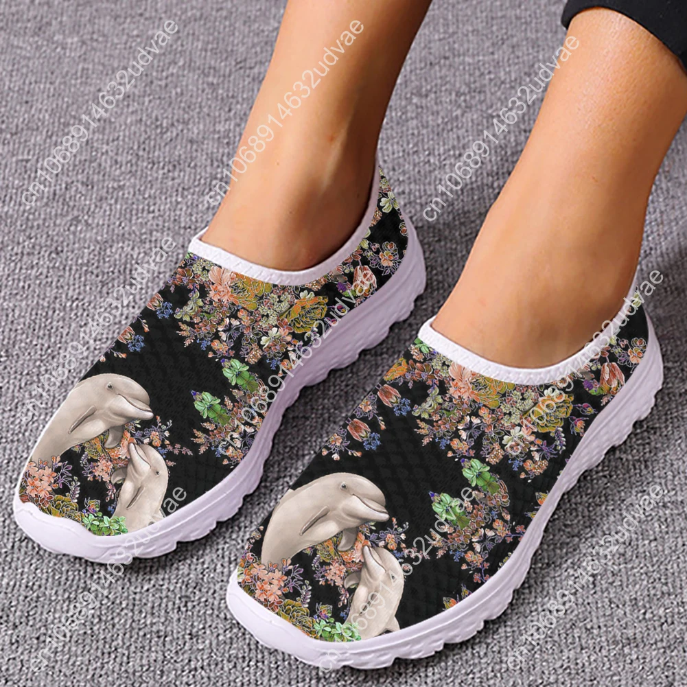 Dolphin Mandala Floral Printed Flat Shoes for Women Lightweight Mesh Sneakers Female Outdoor Casual Tennis Mujer