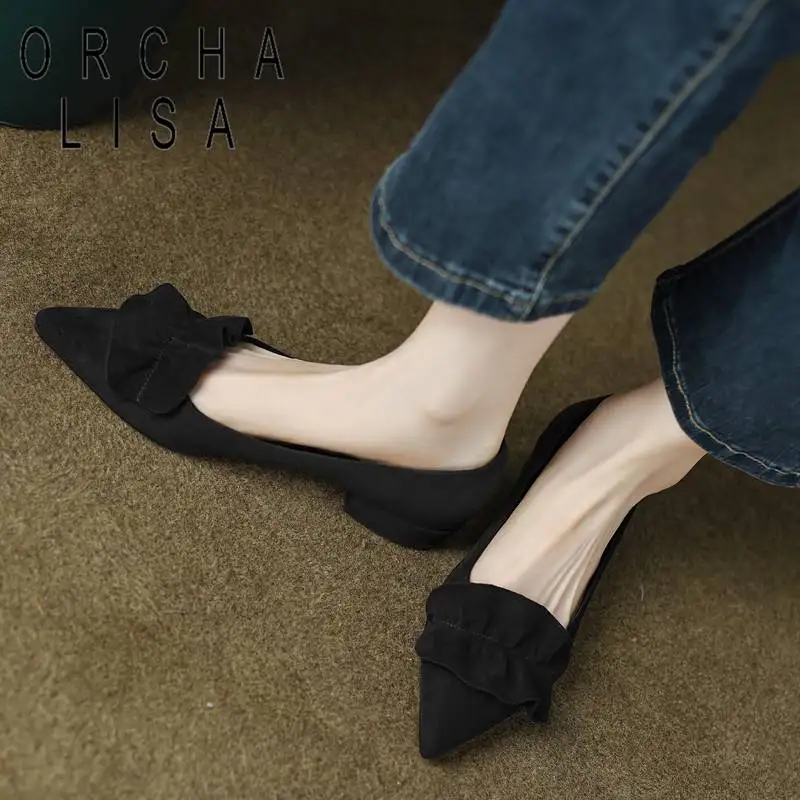 

ORCHA LISA Brand Female Flats Pointed Toe Slip On Concise Elegant Shoes For Women Shallow Large Size 41 42 43 Daily Solid S4797