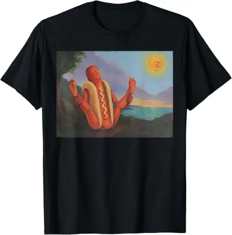 Hotdog, der sich in der Sonne sonnt, lustiges Hotdog-Yoga-T-Shirt, Y2k BBQ seltsame Essenskunst Comic-Grafik-Bekleidung, Yoga-Witz-Persönlichkeits-T-Shirt – Detail 7