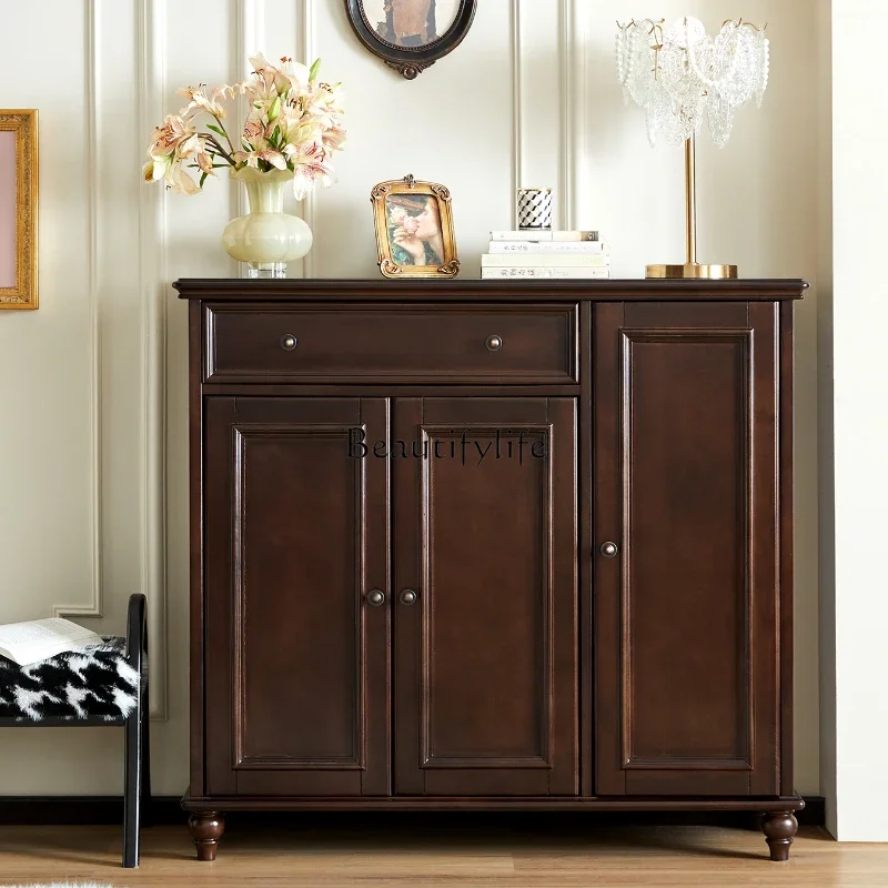 

FG17American all-solid wood door against the wall integrated small apartment living room storage large-capacity shoe cabinet