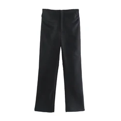 SIYANGWomen Fashion Black Ruched Pants Female Zip Fly Straight Pants Ladies Trousers