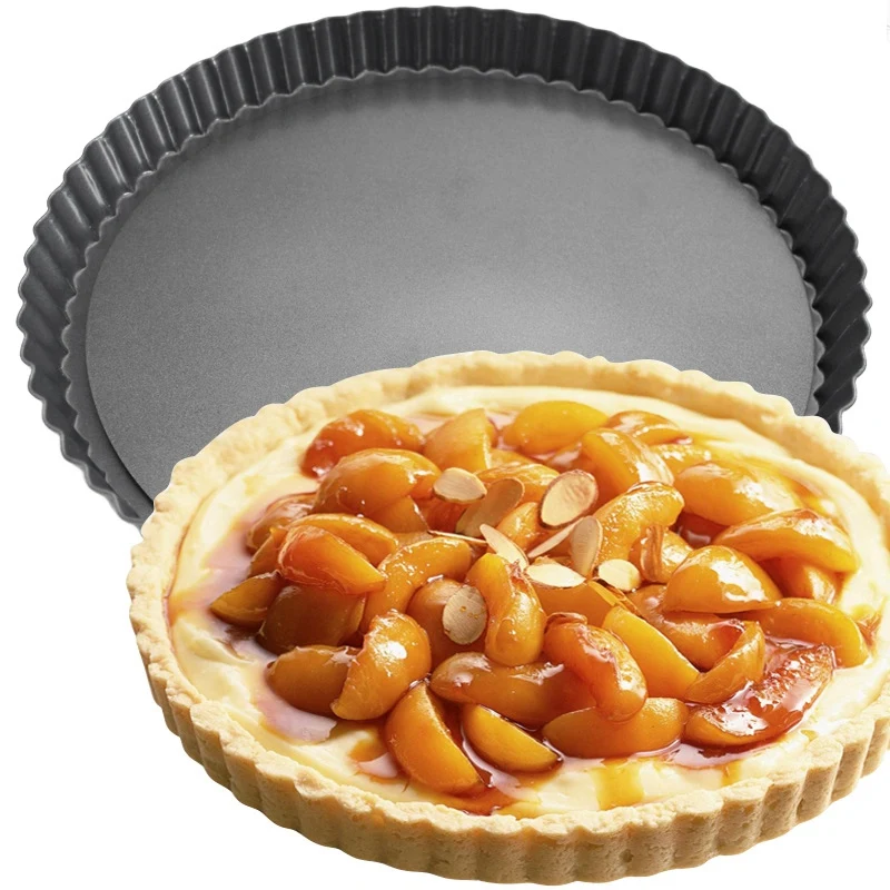 AB09 Non-Stick Quiche Flan Pan Molds Pie Pizza Cake Round Mould Removable Loose Bottom Fluted Heavy Duty Pie Pan Bakeware 9In